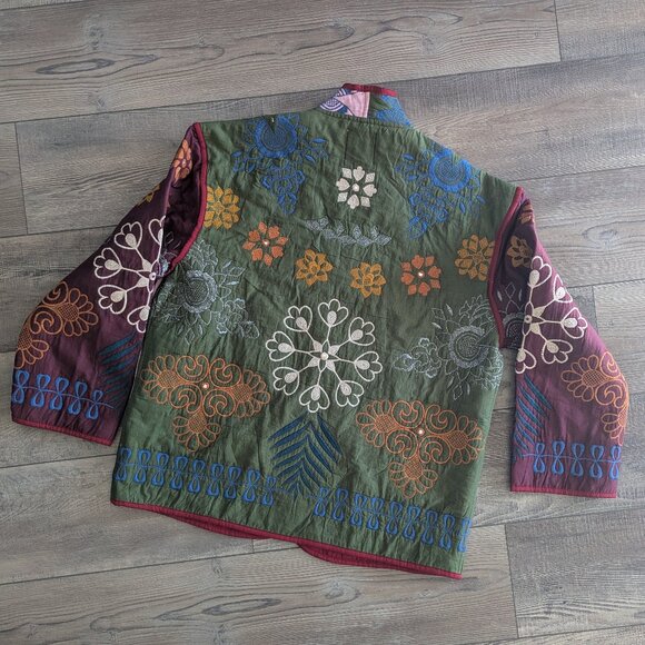 Zara Women's Quilted Patchwork Oversized Embroidered Kimono Jacket Granny M - Picture 15 of 15